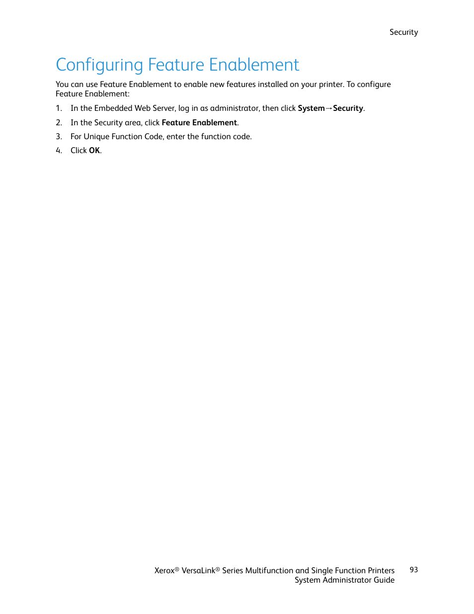Configuring feature enablement | Xerox VersaLink C500/DN Color Laser Printer User Manual | Page 93 / 204
