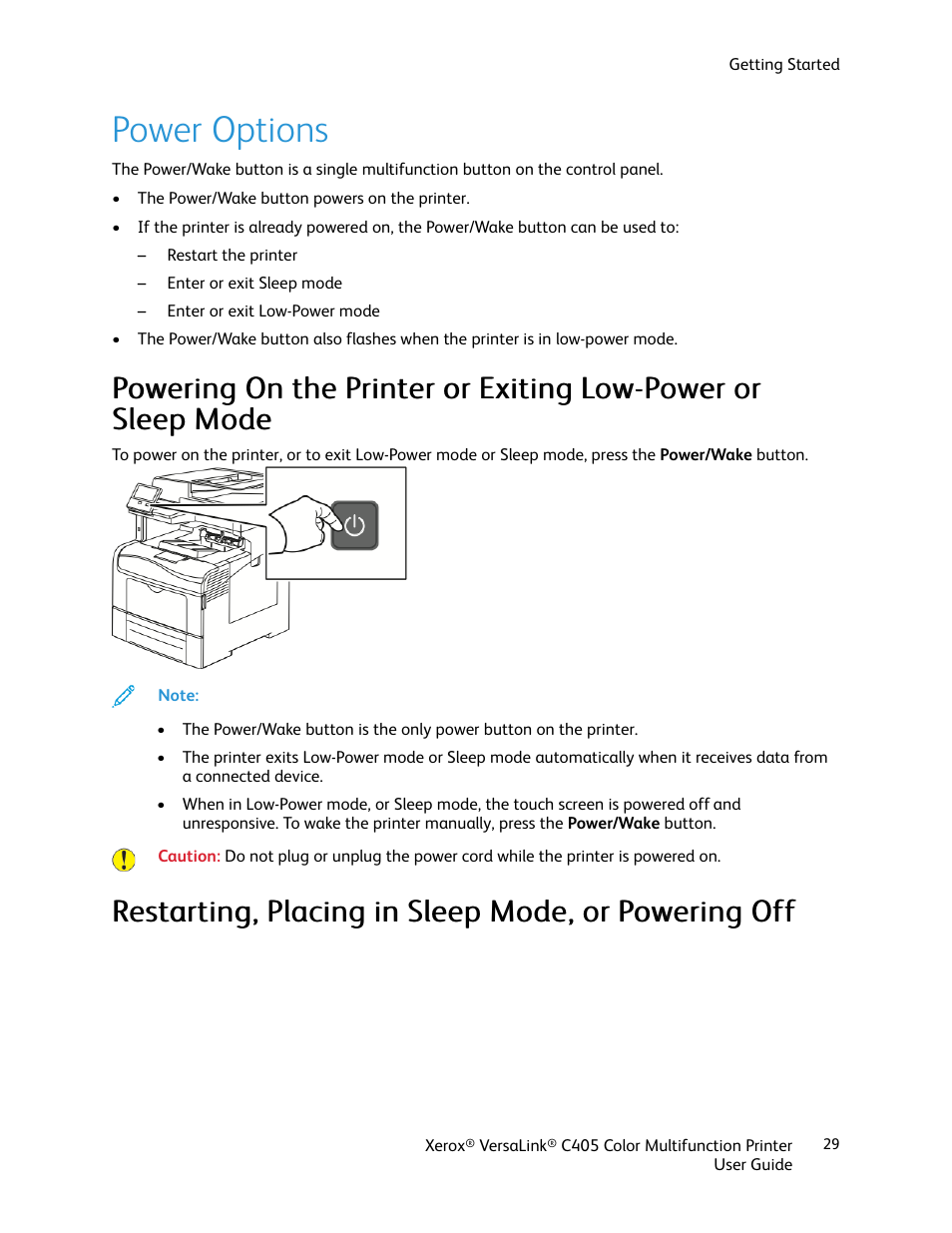 Power options | Xerox VersaLink C405/DN All-in-One Color Laser Printer User Manual | Page 29 / 271