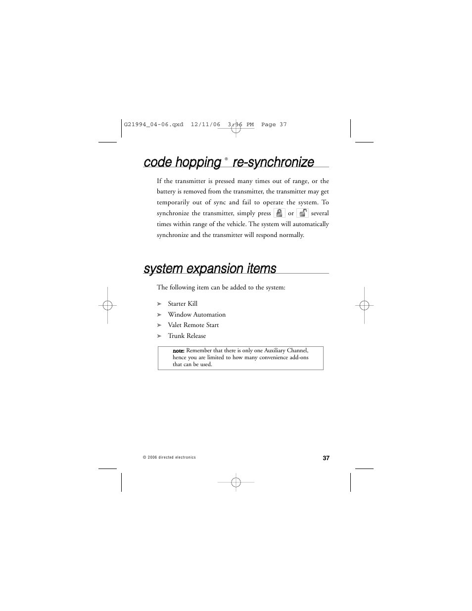 Cco od de e h ho op pp piin ng g, Rre e--ssyyn nc ch hrro on niizze e | Directed Electronics Nissan User Manual | Page 41 / 48