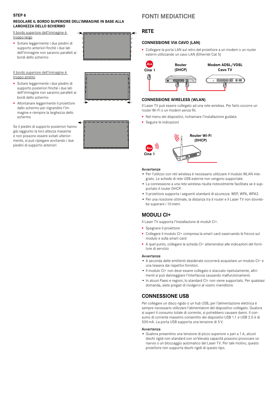 Fonti mediatiche, Rete, Moduli ci | Connessione usb | LEICA Cine 1 100" 3000-Lumen XPR UHD 4K Ultra Short-Throw SmHome Theater Projector User Manual | Page 67 / 99