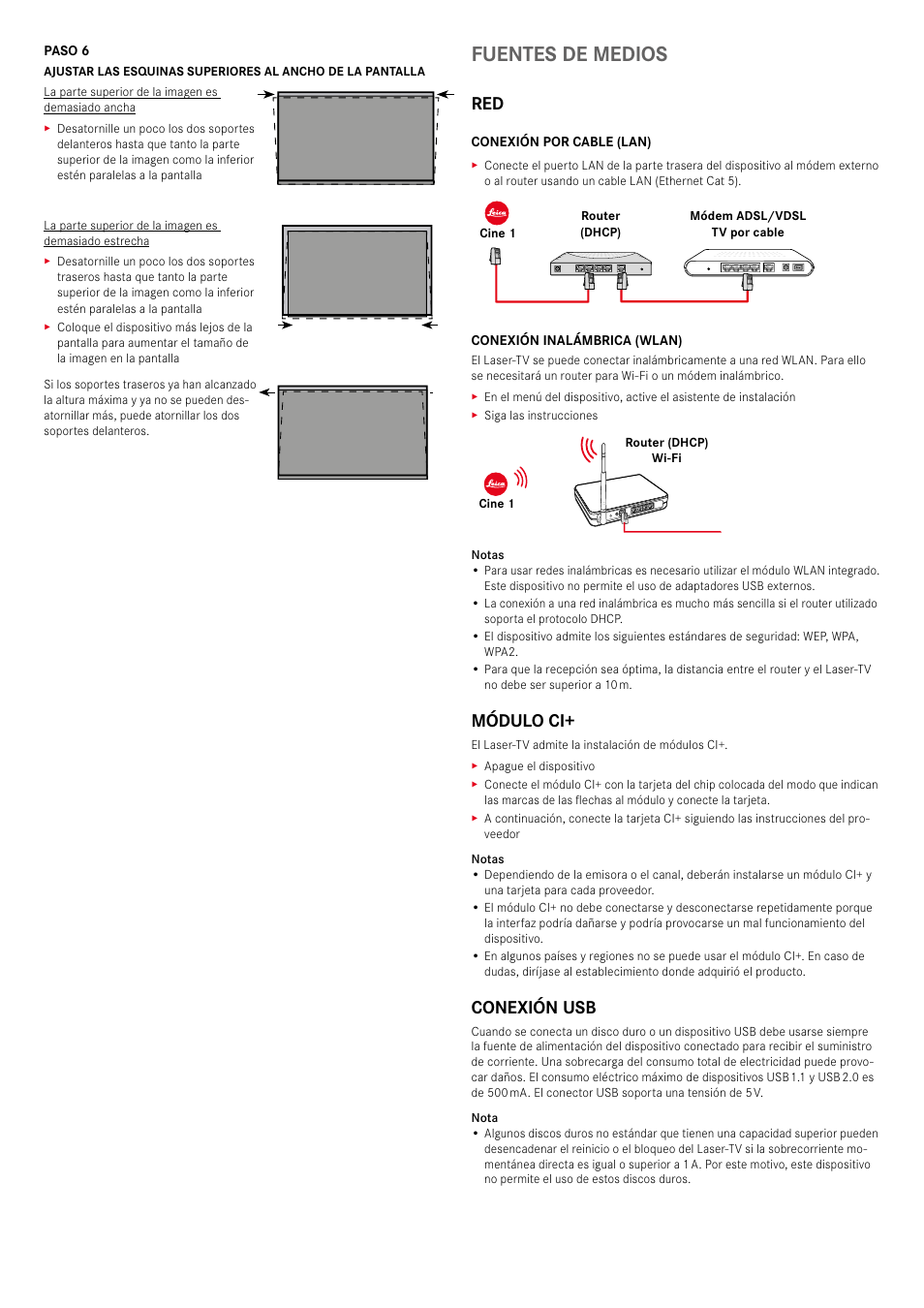 Fuentes de medios, Módulo ci, Conexión usb | LEICA Cine 1 100" 3000-Lumen XPR UHD 4K Ultra Short-Throw SmHome Theater Projector User Manual | Page 81 / 99