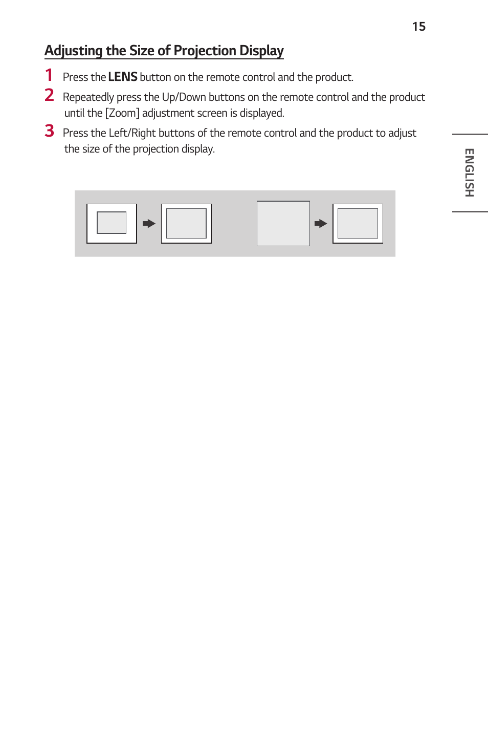 Adjusting the size of projection display | LG ProBeam BU70QGA 7000-Lumen 4K Laser SmProjector User Manual | Page 15 / 143