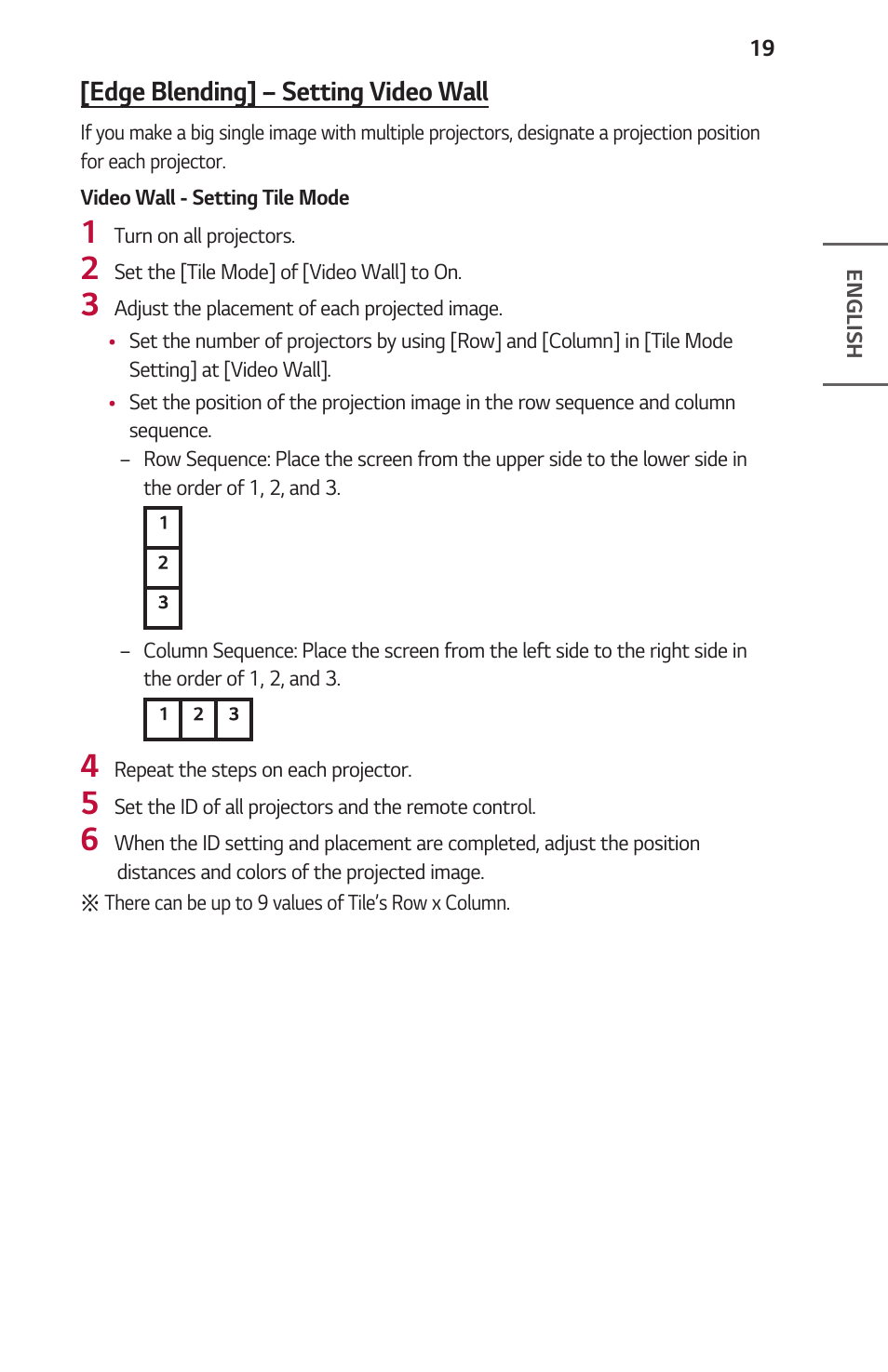Edge blending] – setting video wall | LG ProBeam BU70QGA 7000-Lumen 4K Laser SmProjector User Manual | Page 19 / 143