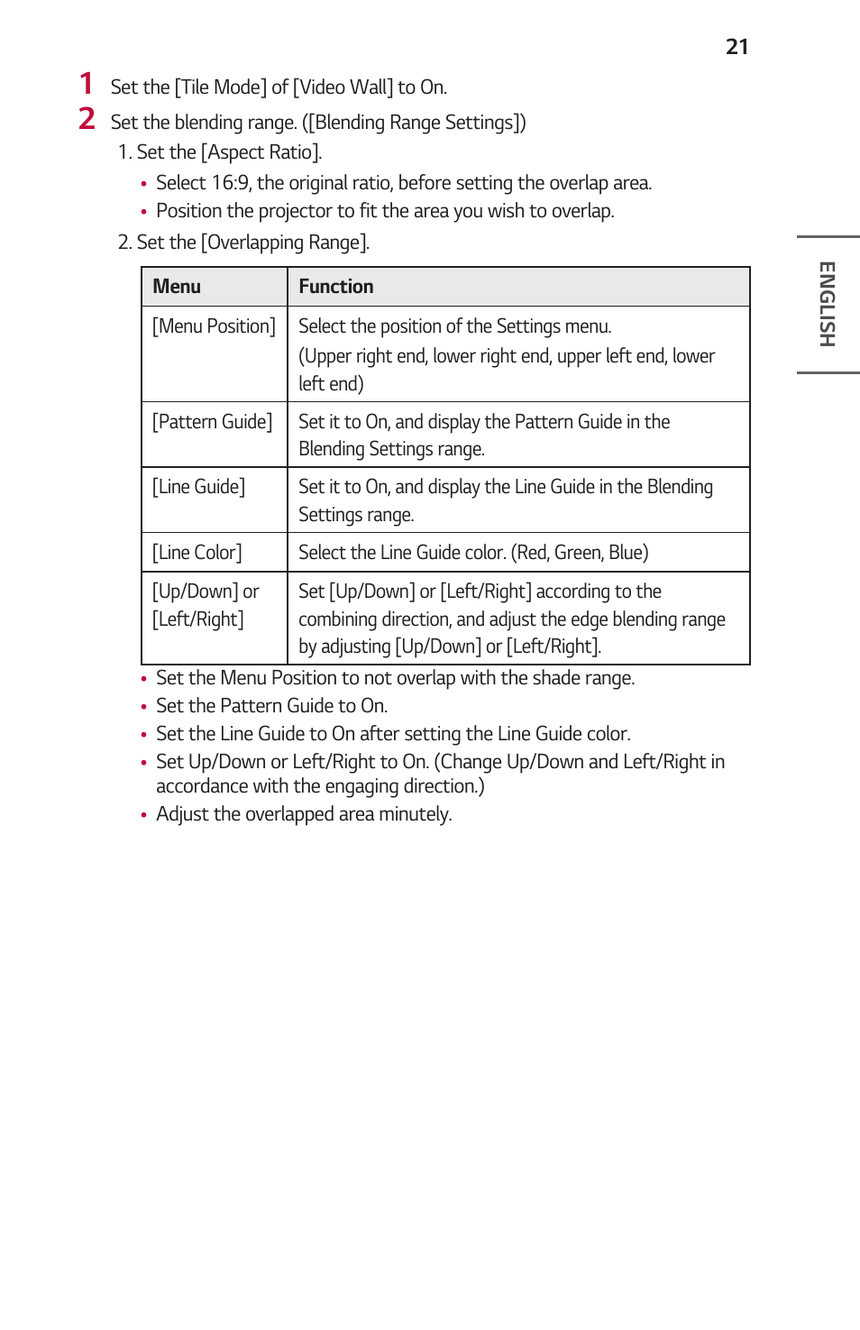 LG ProBeam BU70QGA 7000-Lumen 4K Laser SmProjector User Manual | Page 21 / 143