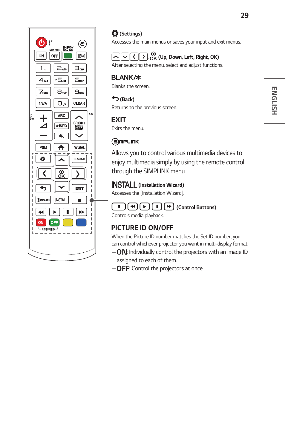 English | LG ProBeam BU70QGA 7000-Lumen 4K Laser SmProjector User Manual | Page 29 / 143