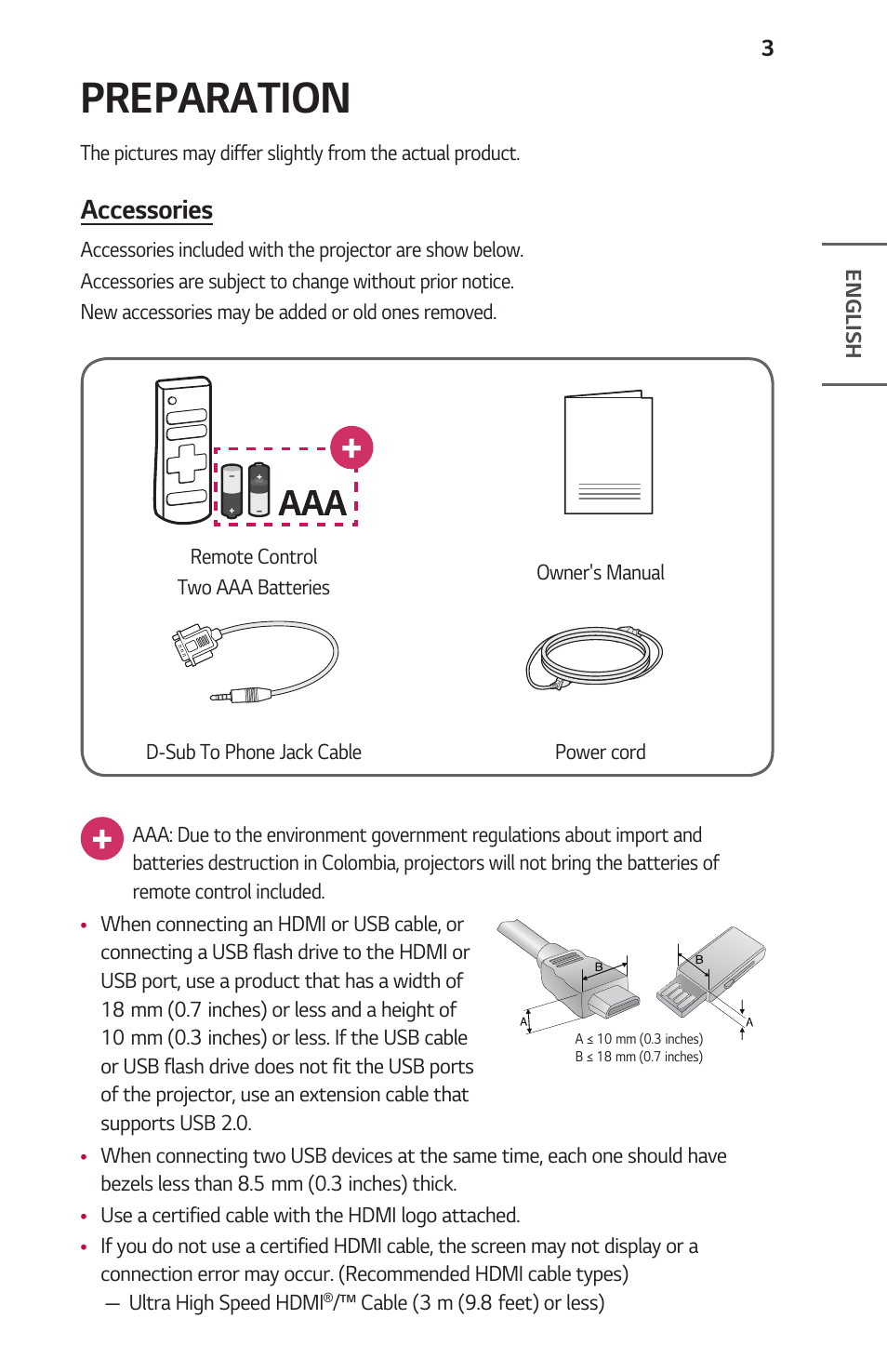 Preparation, Accessories | LG ProBeam BU70QGA 7000-Lumen 4K Laser SmProjector User Manual | Page 3 / 143