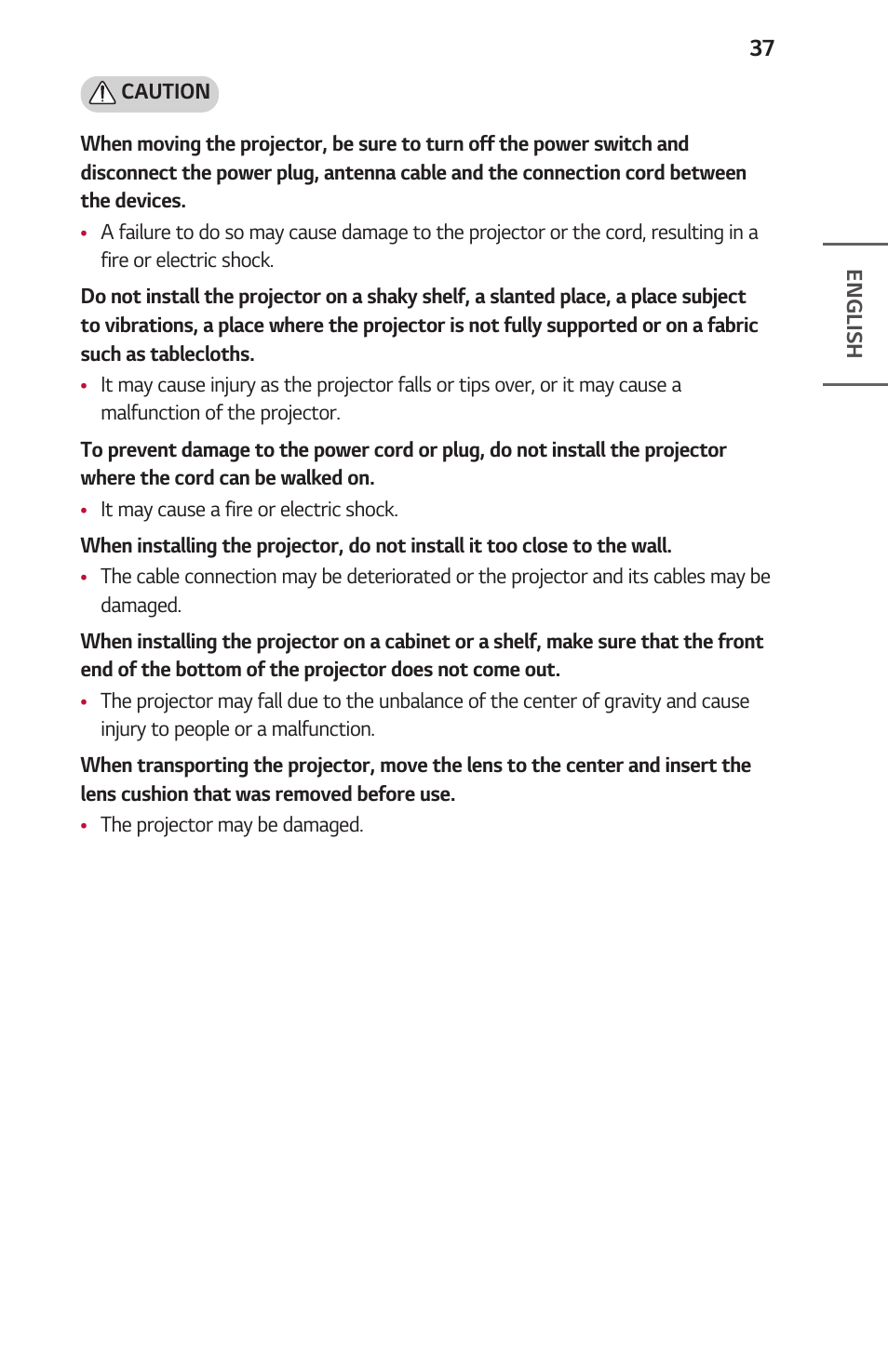 LG ProBeam BU70QGA 7000-Lumen 4K Laser SmProjector User Manual | Page 37 / 143