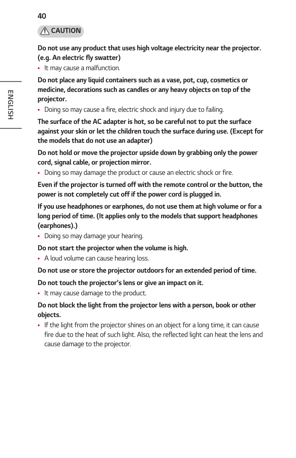 LG ProBeam BU70QGA 7000-Lumen 4K Laser SmProjector User Manual | Page 40 / 143