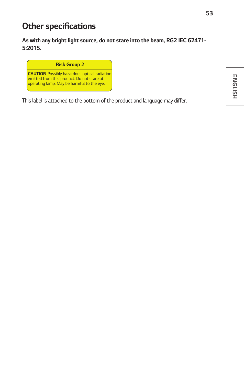 Other specifications | LG ProBeam BU70QGA 7000-Lumen 4K Laser SmProjector User Manual | Page 53 / 143