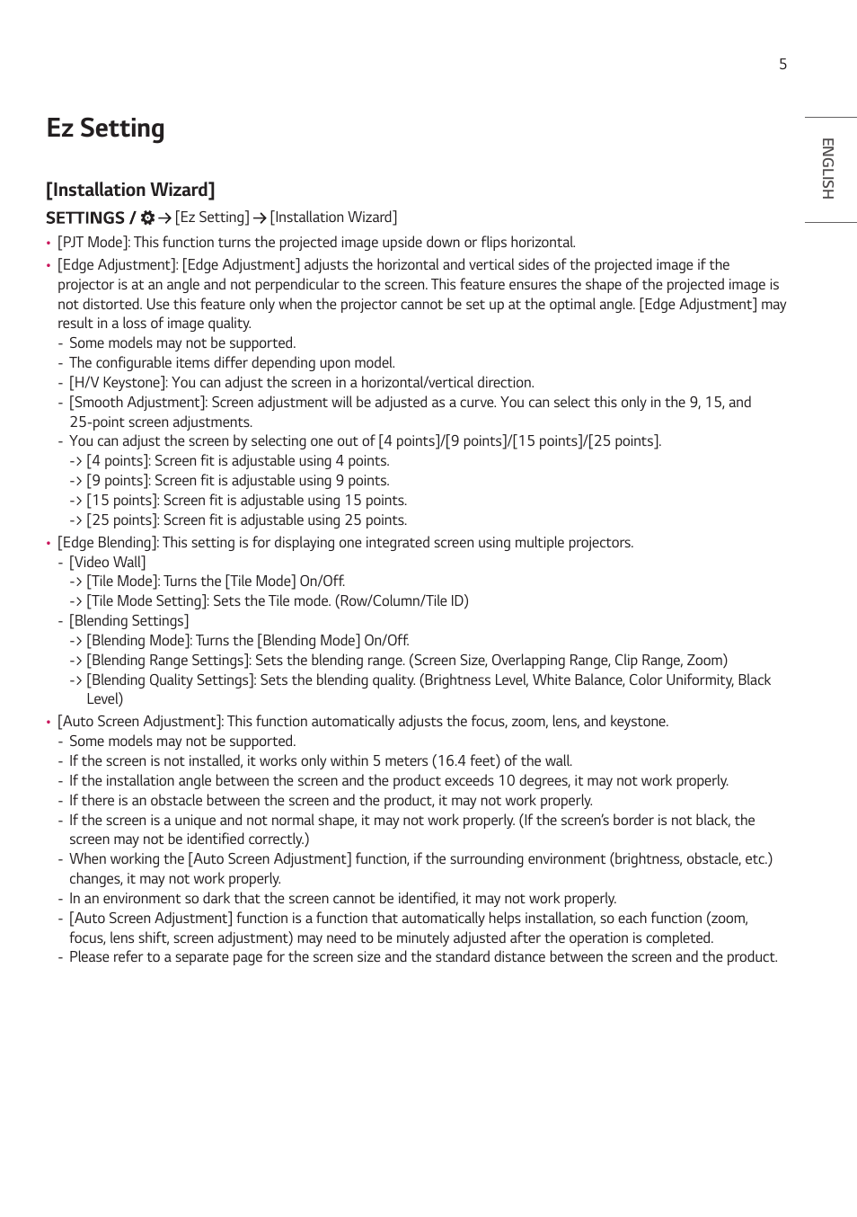 Ez setting, Installation wizard | LG ProBeam BU70QGA 7000-Lumen 4K Laser SmProjector User Manual | Page 60 / 143