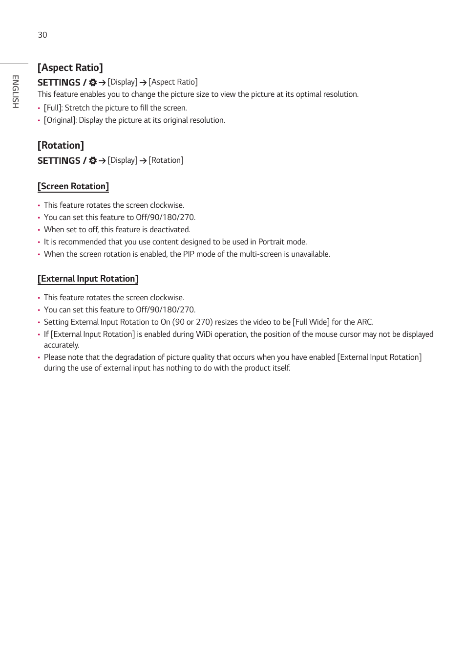 Aspect ratio, Rotation, Aspect ratio] [rotation | LG ProBeam BU70QGA 7000-Lumen 4K Laser SmProjector User Manual | Page 85 / 143