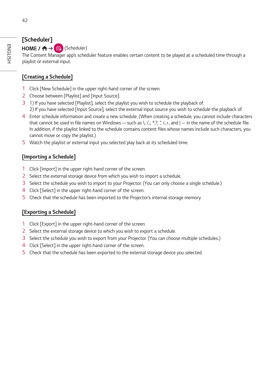 Scheduler | LG ProBeam BU70QGA 7000-Lumen 4K Laser SmProjector User Manual | Page 97 / 143