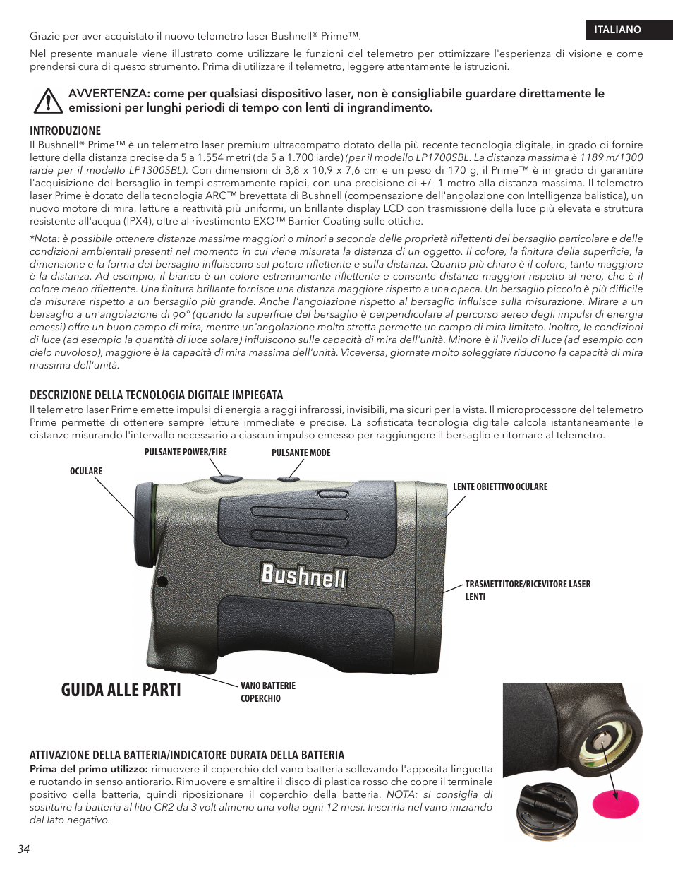 Guida alle parti | Bushnell 6x24 Prime 1300 Laser Rangefinder (Black) User Manual | Page 34 / 42