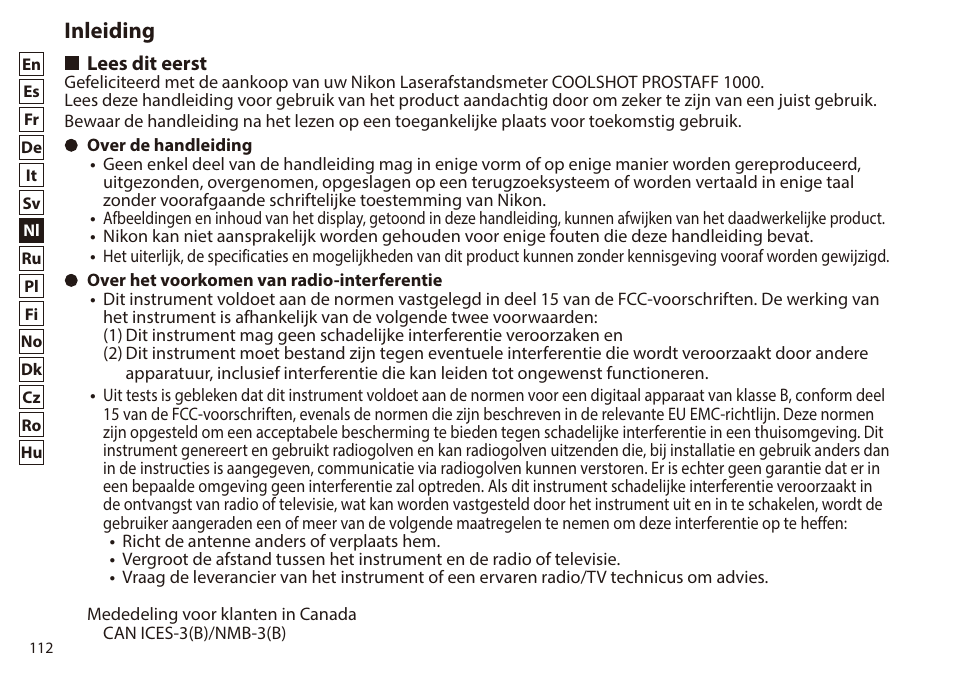 Inleiding, Lees dit eerst | Nikon 6x20 Prostaff 1000 Rangefinder User Manual | Page 112 / 276