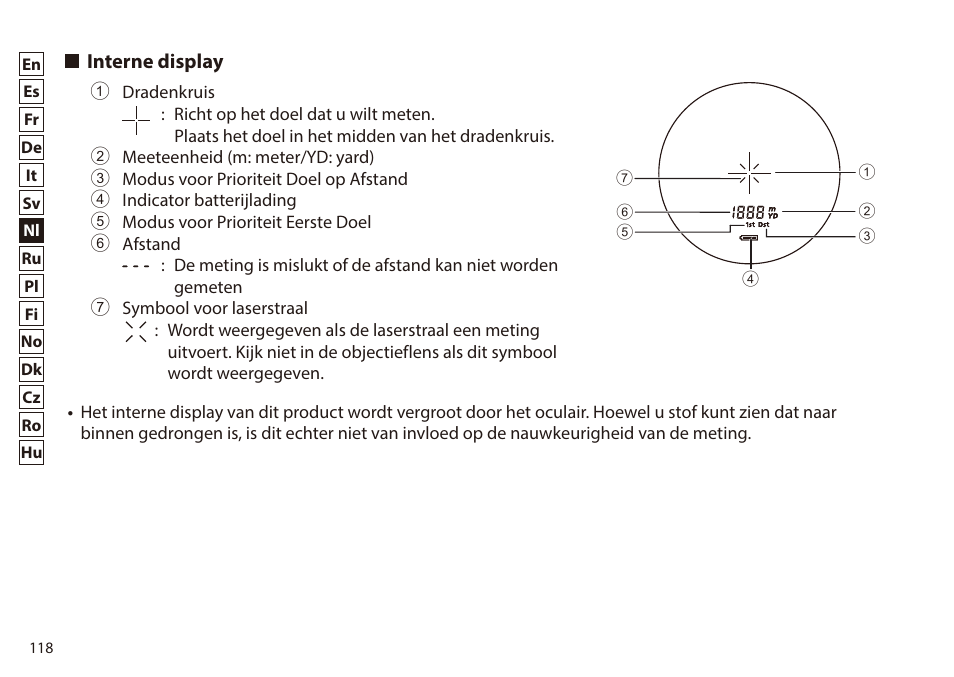 Interne display | Nikon 6x20 Prostaff 1000 Rangefinder User Manual | Page 118 / 276