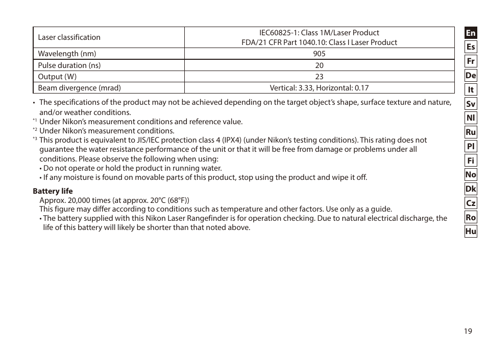 Nikon 6x20 Prostaff 1000 Rangefinder User Manual | Page 19 / 276