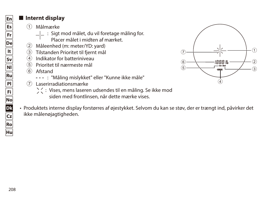 Internt display | Nikon 6x20 Prostaff 1000 Rangefinder User Manual | Page 208 / 276