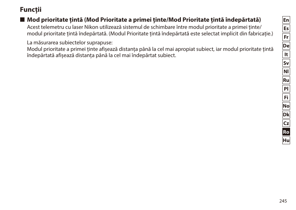 Funcții, Mod prioritate țintă îndepărtată) | Nikon 6x20 Prostaff 1000 Rangefinder User Manual | Page 245 / 276