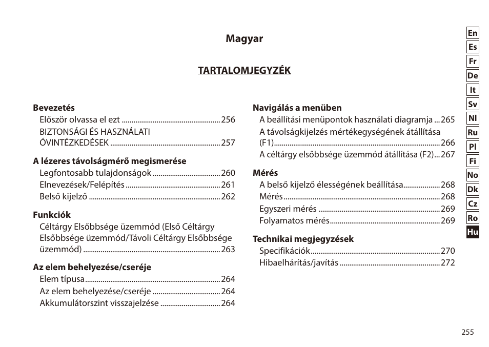 Magyar | Nikon 6x20 Prostaff 1000 Rangefinder User Manual | Page 255 / 276