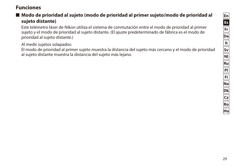 Funciones | Nikon 6x20 Prostaff 1000 Rangefinder User Manual | Page 29 / 276