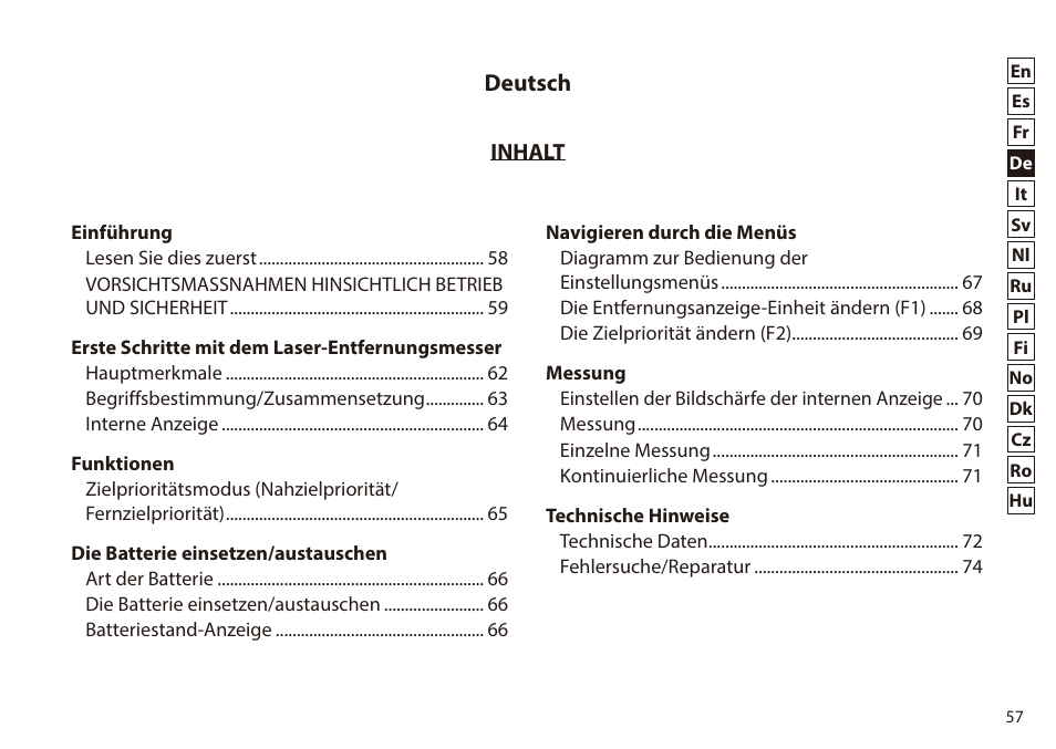 Deutsch | Nikon 6x20 Prostaff 1000 Rangefinder User Manual | Page 57 / 276