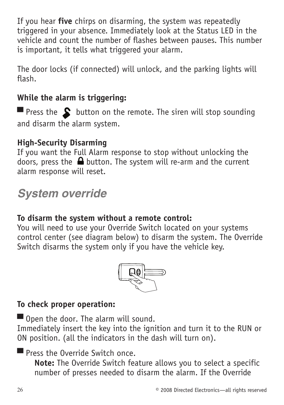 System override | Directed Electronics VIPER 5701 User Manual | Page 32 / 56