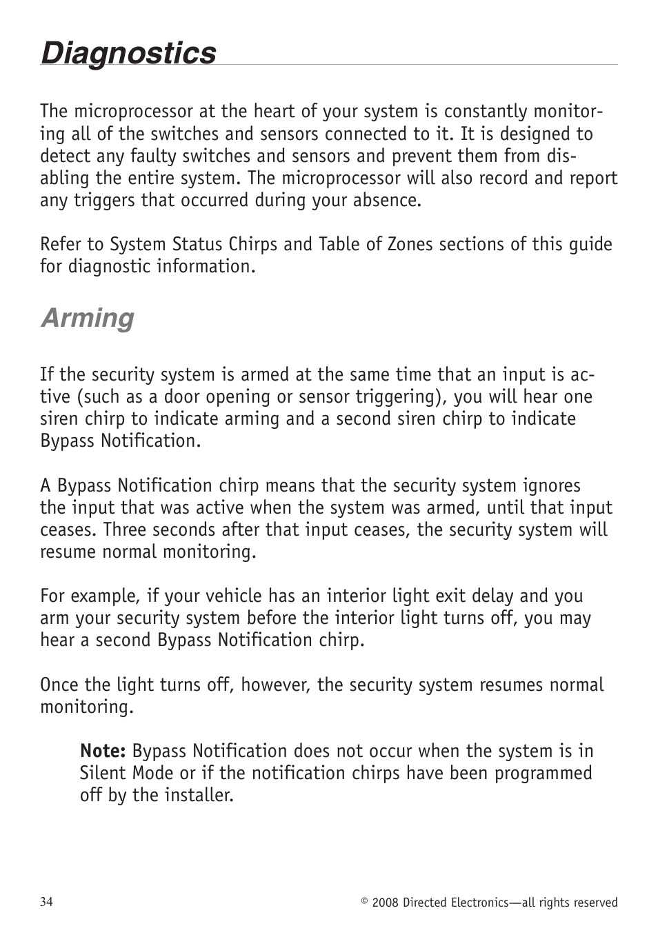 Diagnostics, Arming | Directed Electronics VIPER 5701 User Manual | Page 40 / 56