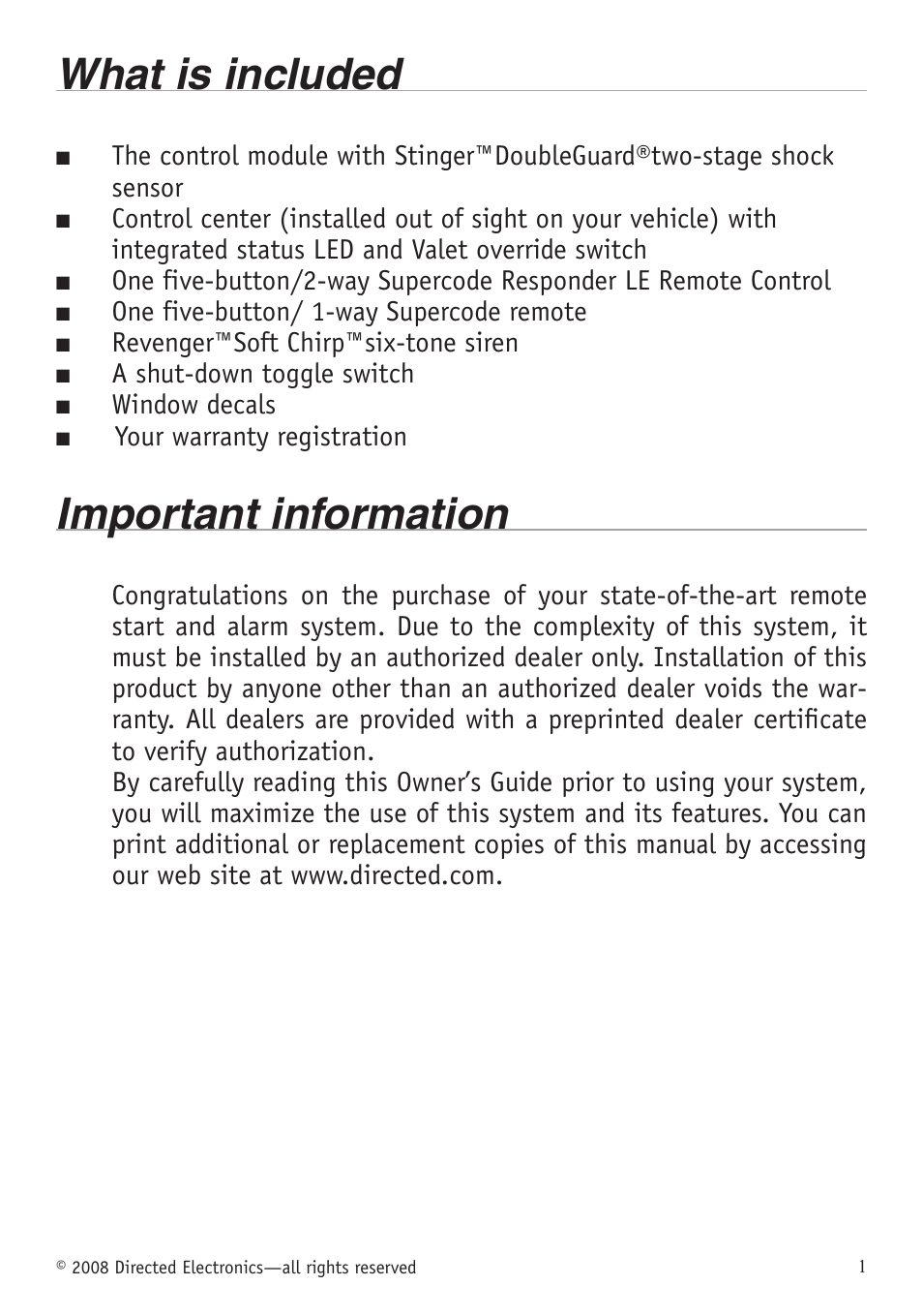 What is included, Important information, What is included important information | Directed Electronics VIPER 5701 User Manual | Page 7 / 56