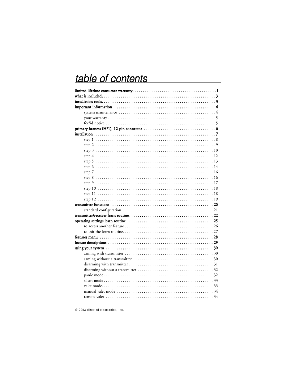 Tta ab blle e o off c co on ntte en nttss | Directed Electronics G322R User Manual | Page 4 / 55