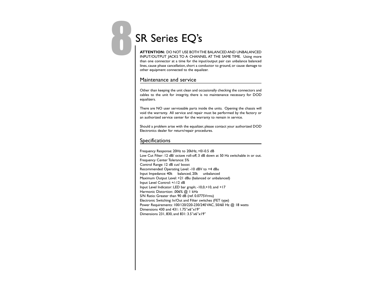 Sr series eq’s | DOD SR830ZXLR User Manual | Page 10 / 14