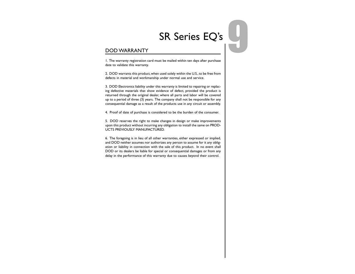 Sr series eq’s | DOD SR830ZXLR User Manual | Page 11 / 14