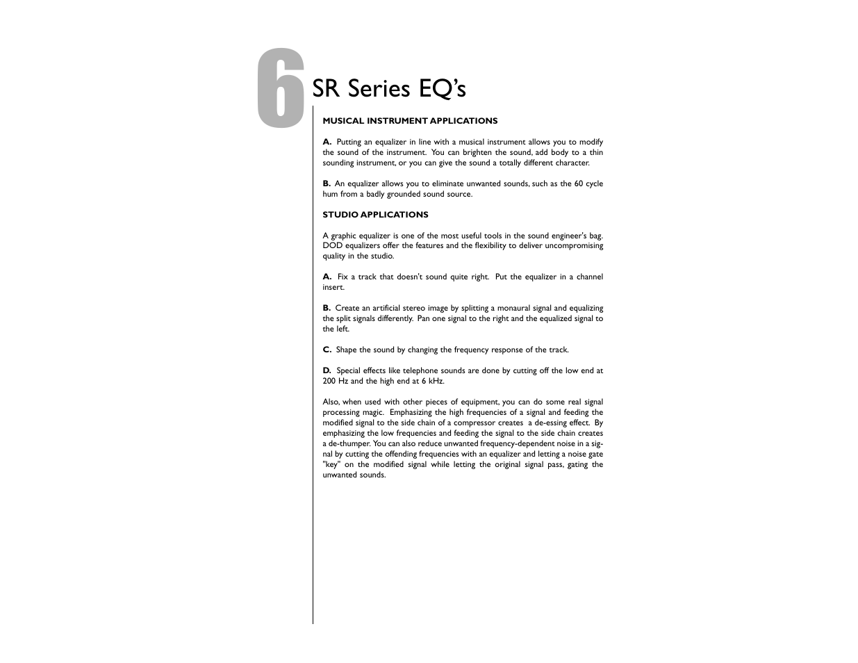 Sr series eq’s | DOD SR830ZXLR User Manual | Page 8 / 14