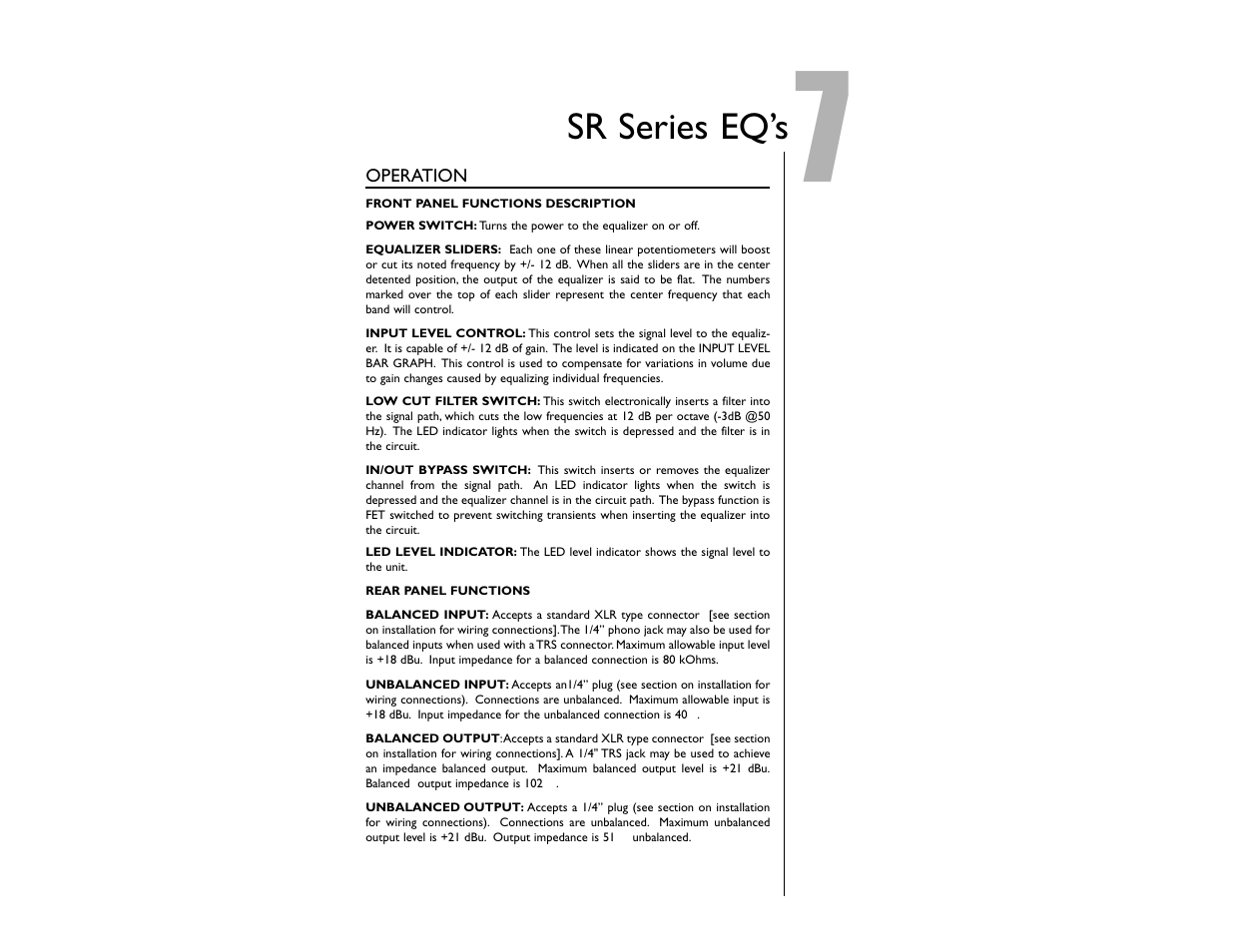 Sr series eq’s | DOD SR830ZXLR User Manual | Page 9 / 14