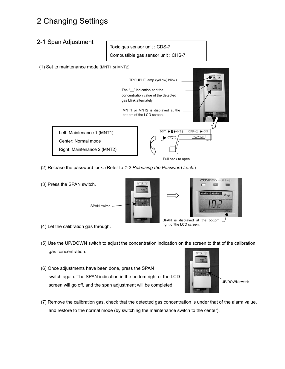 2 changing settings, 1 span adjustment | DOD PS-7 User Manual | Page 3 / 9