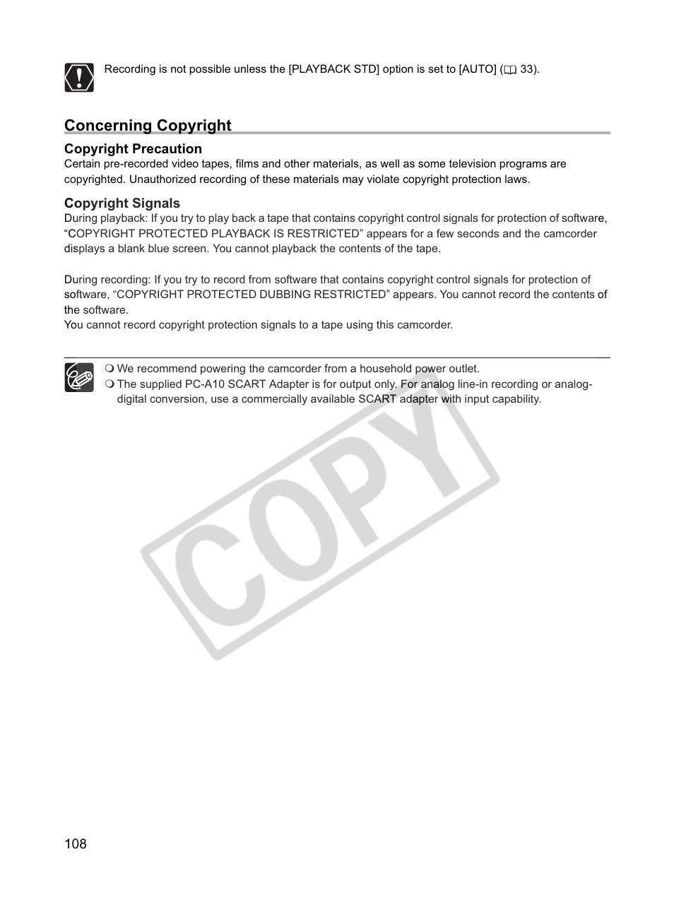 Concerning copyright | Canon XLH1 User Manual | Page 108 / 157