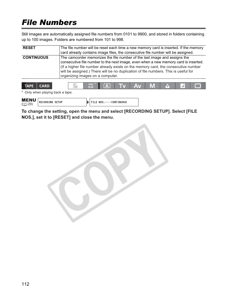 File numbers | Canon XLH1 User Manual | Page 112 / 157