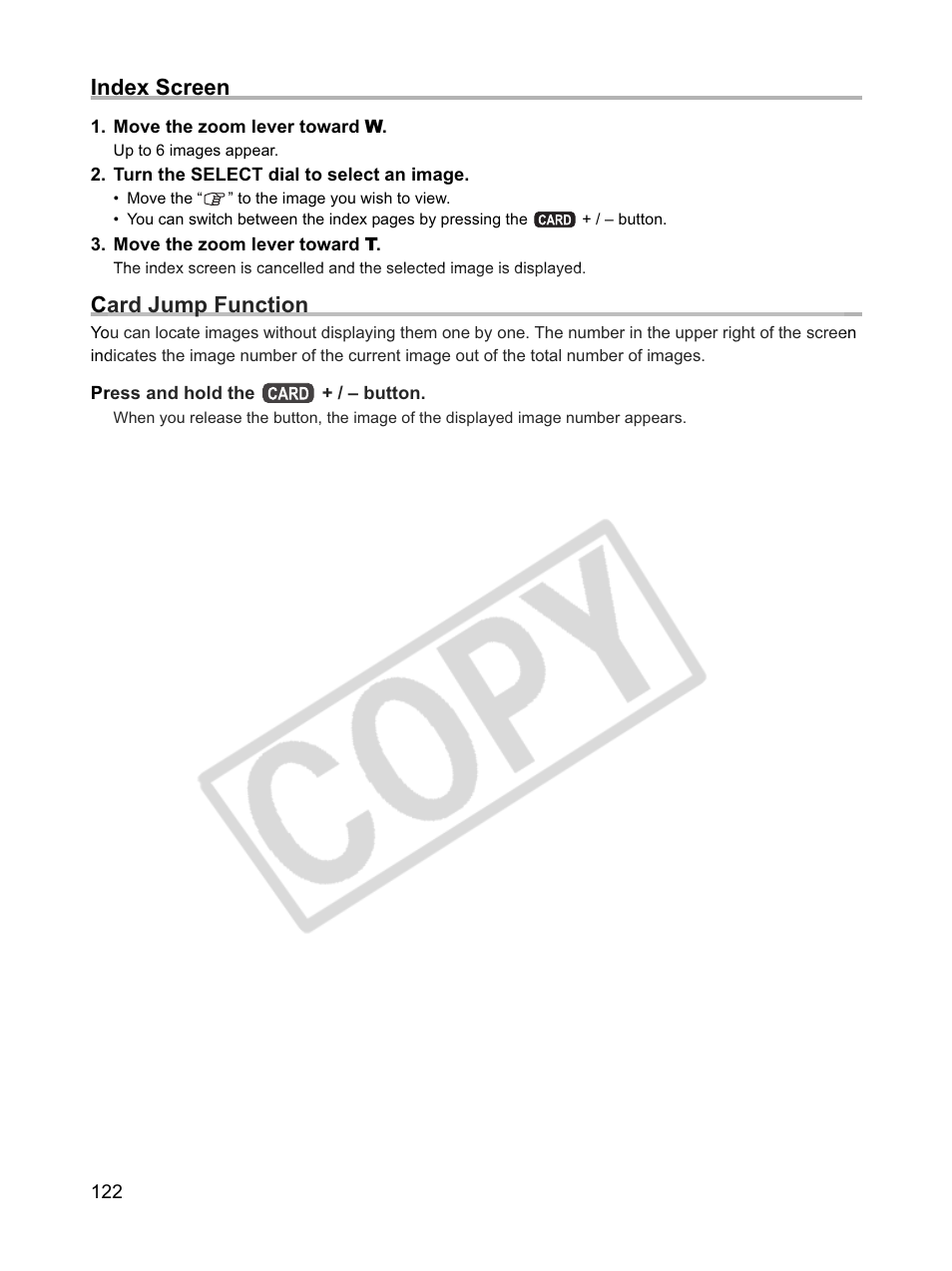 Index screen, Card jump function | Canon XLH1 User Manual | Page 122 / 157