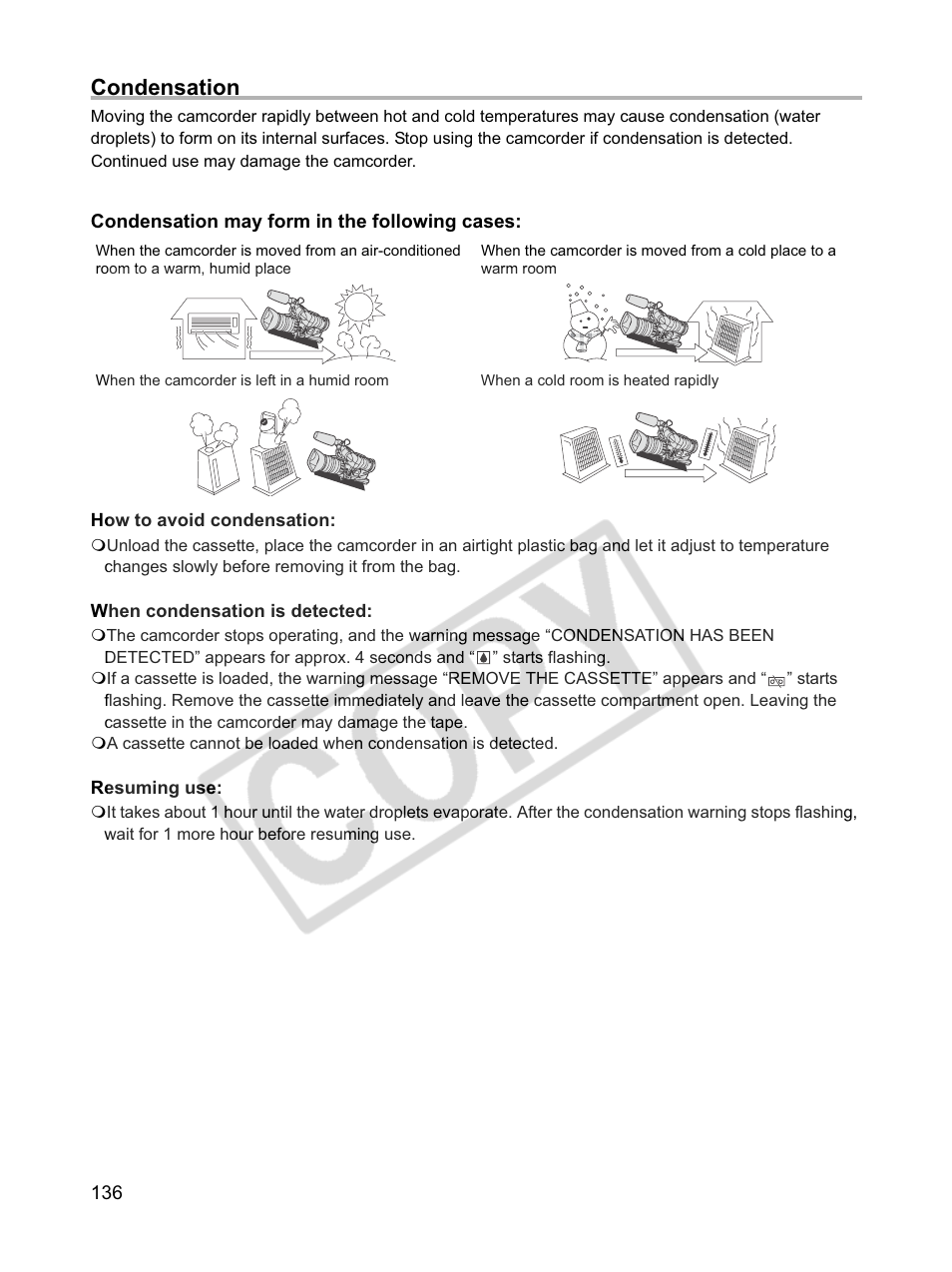 Condensation | Canon XLH1 User Manual | Page 136 / 157