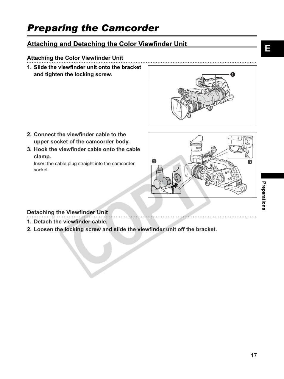 Preparing the camcorder | Canon XLH1 User Manual | Page 17 / 157