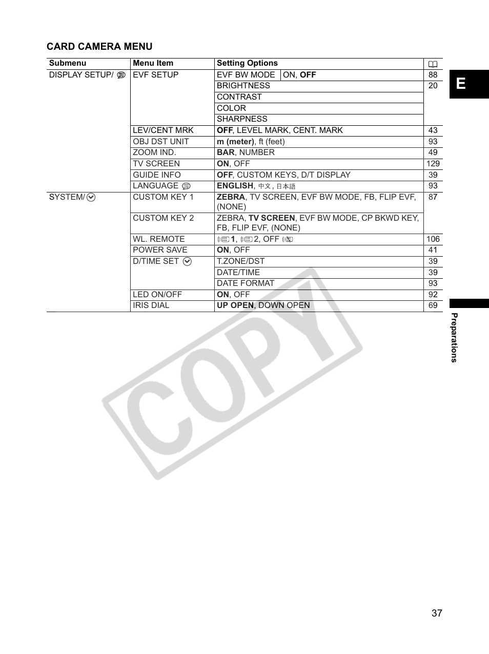 Card camera menu | Canon XLH1 User Manual | Page 37 / 157