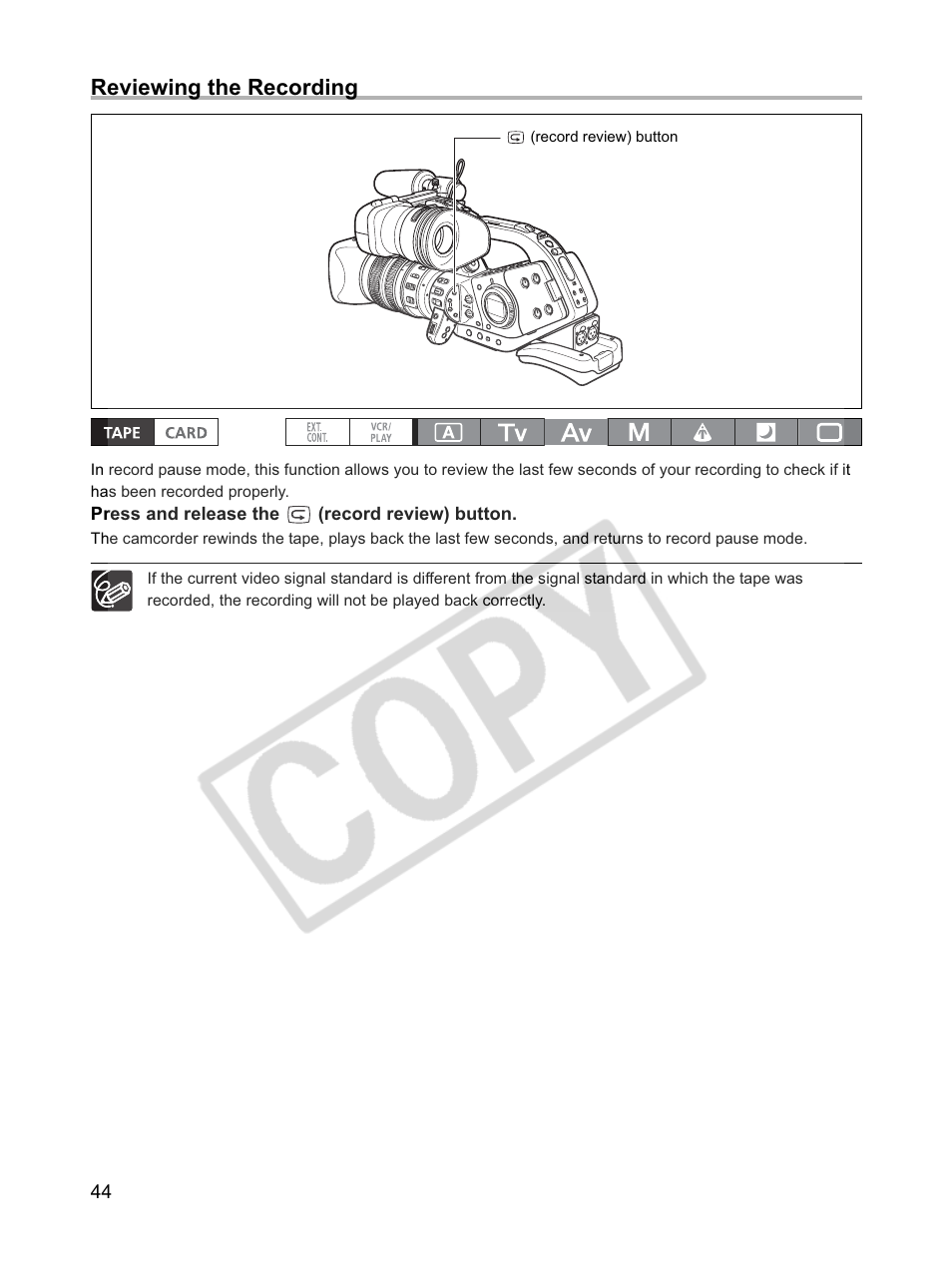 Reviewing the recording | Canon XLH1 User Manual | Page 44 / 157