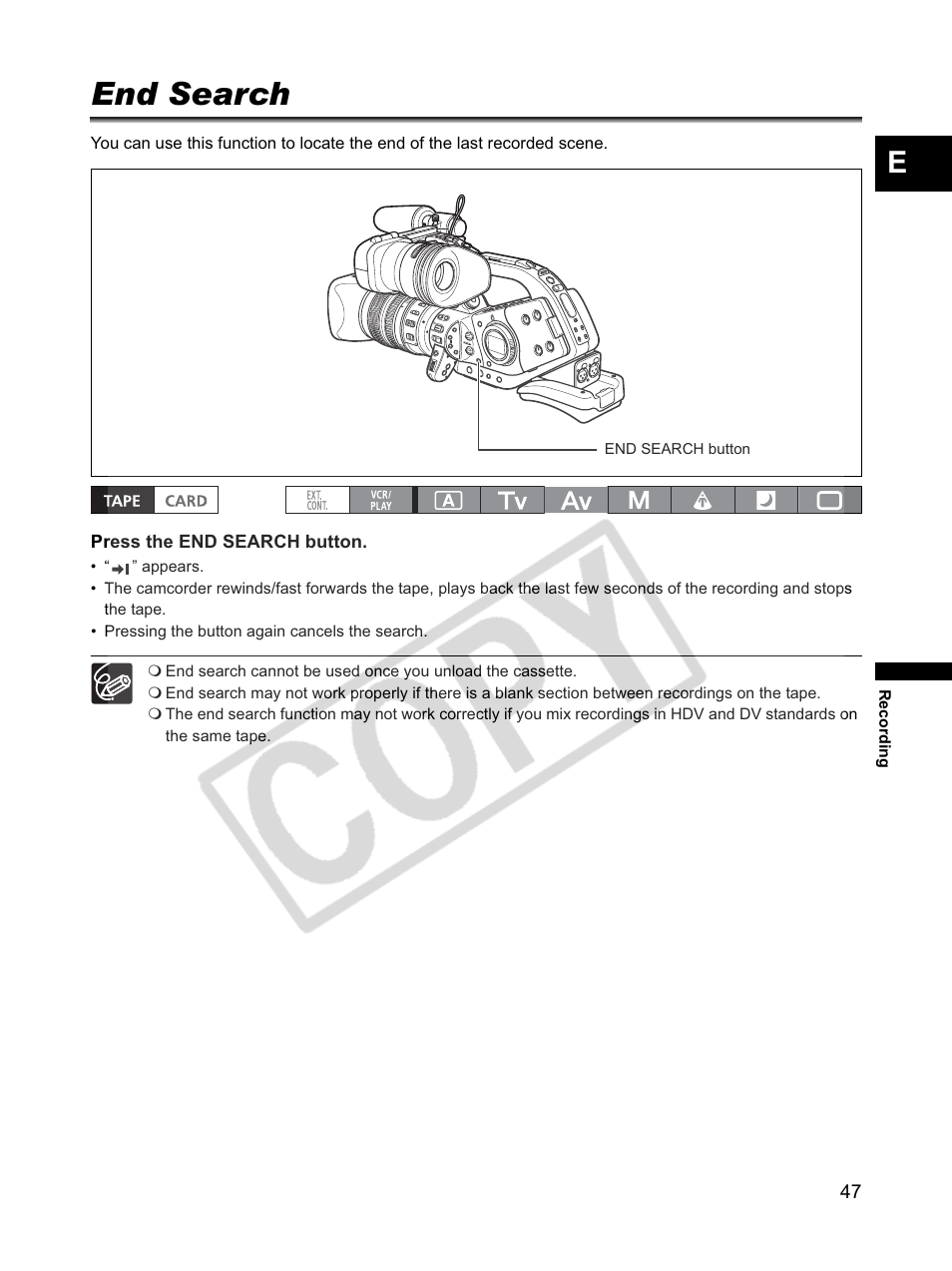 End search | Canon XLH1 User Manual | Page 47 / 157