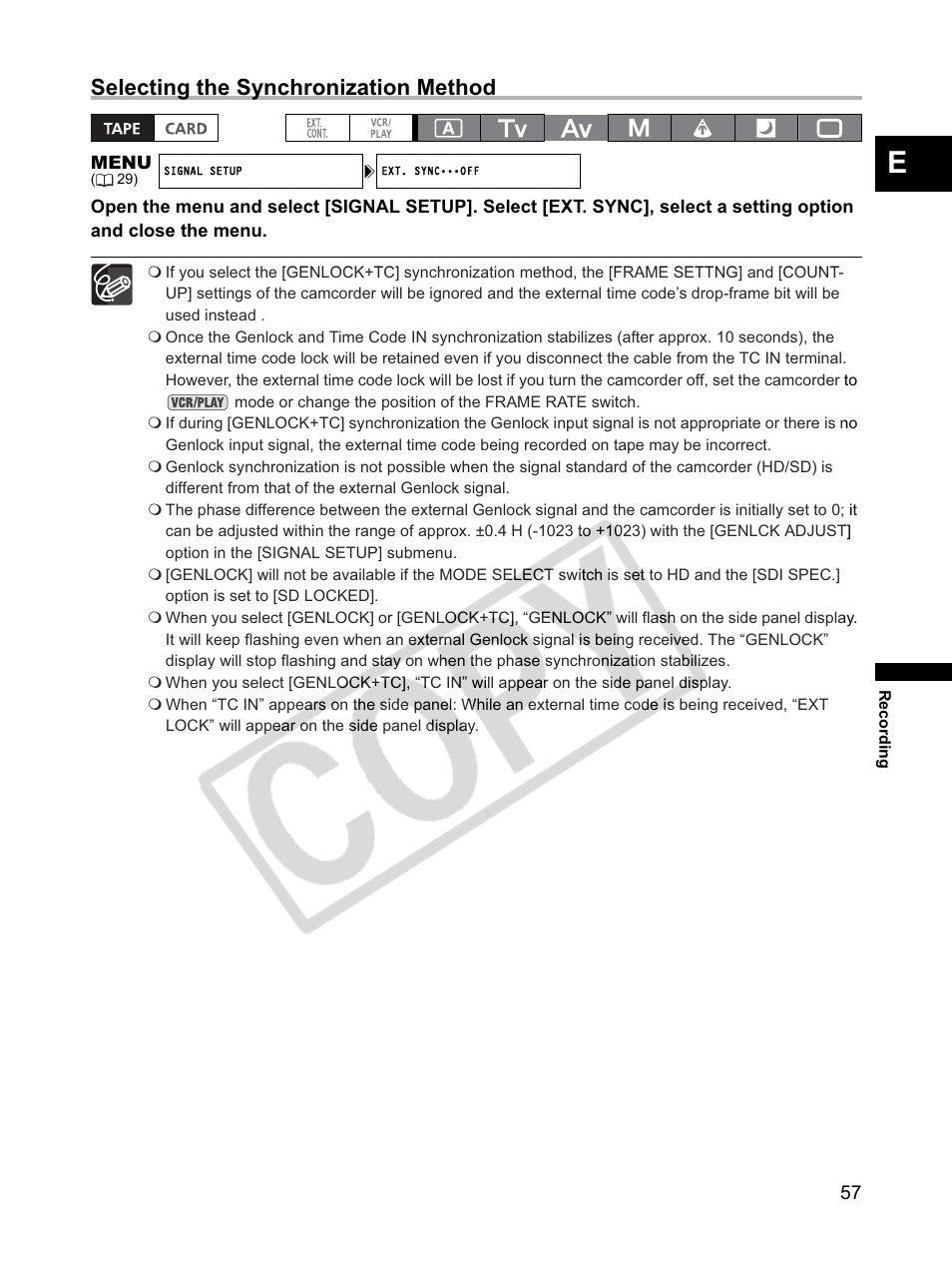Selecting the synchronization method | Canon XLH1 User Manual | Page 57 / 157