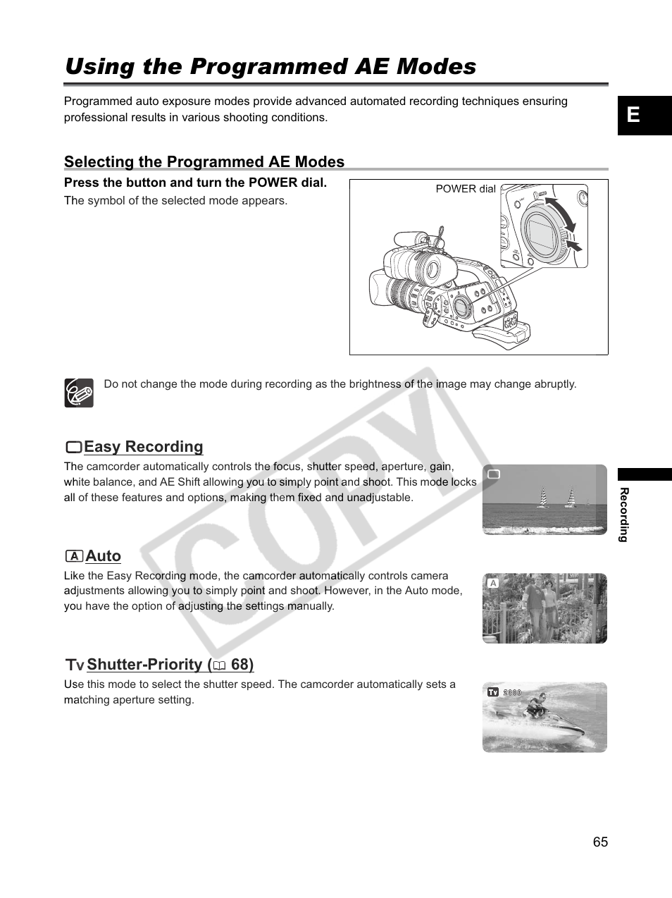 Using the programmed ae modes | Canon XLH1 User Manual | Page 65 / 157