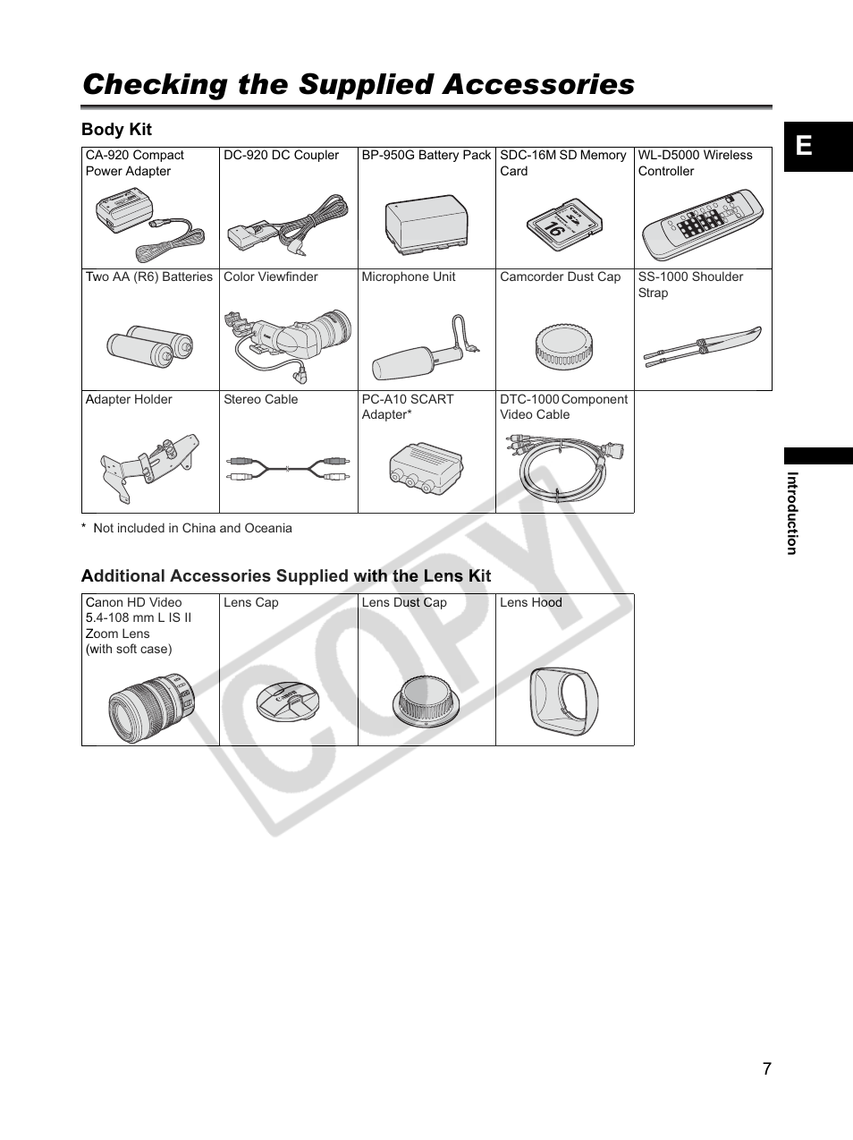 Checking the supplied accessories | Canon XLH1 User Manual | Page 7 / 157