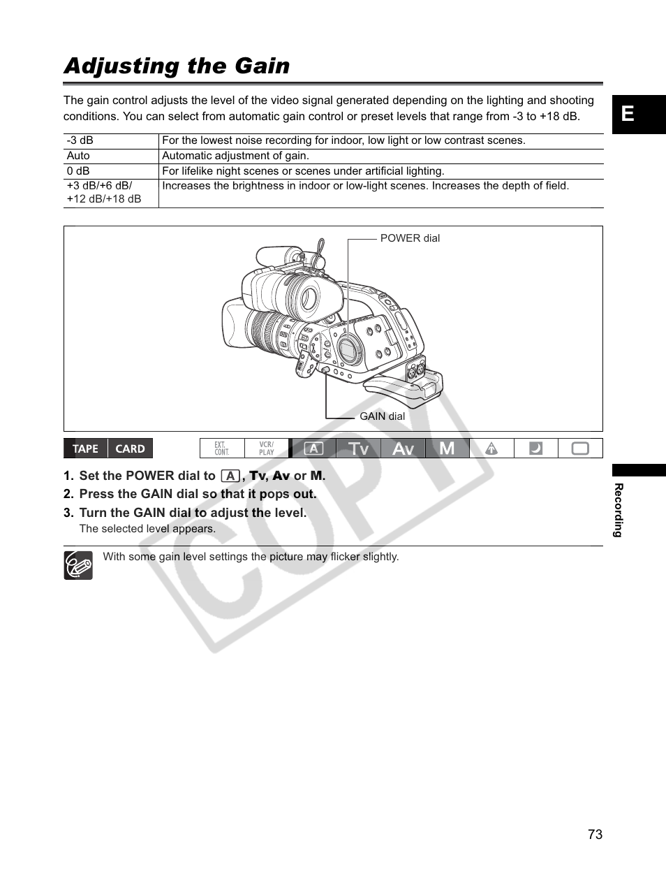 Adjusting the gain | Canon XLH1 User Manual | Page 73 / 157