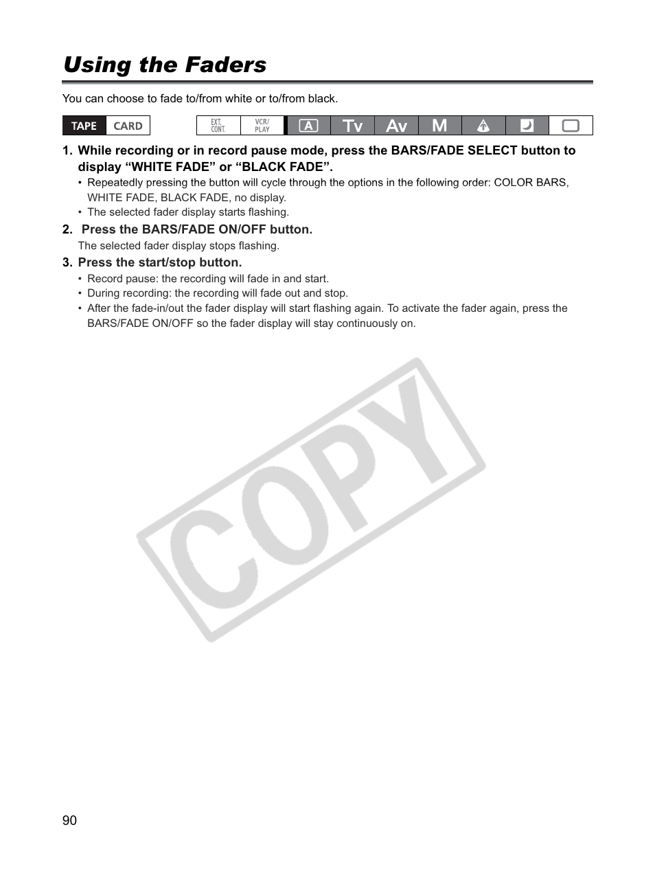 Using the faders | Canon XLH1 User Manual | Page 90 / 157