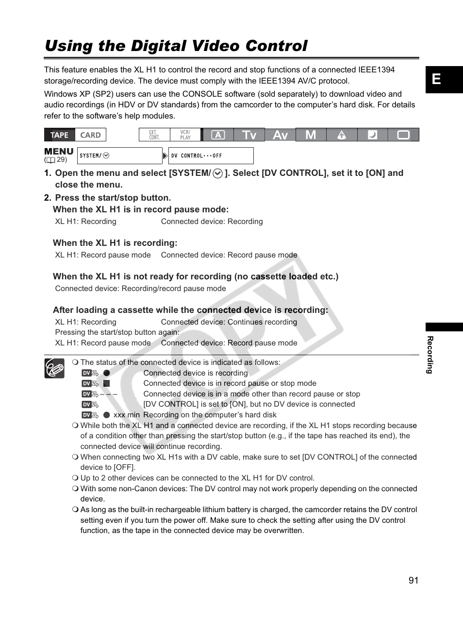 Using the digital video control | Canon XLH1 User Manual | Page 91 / 157