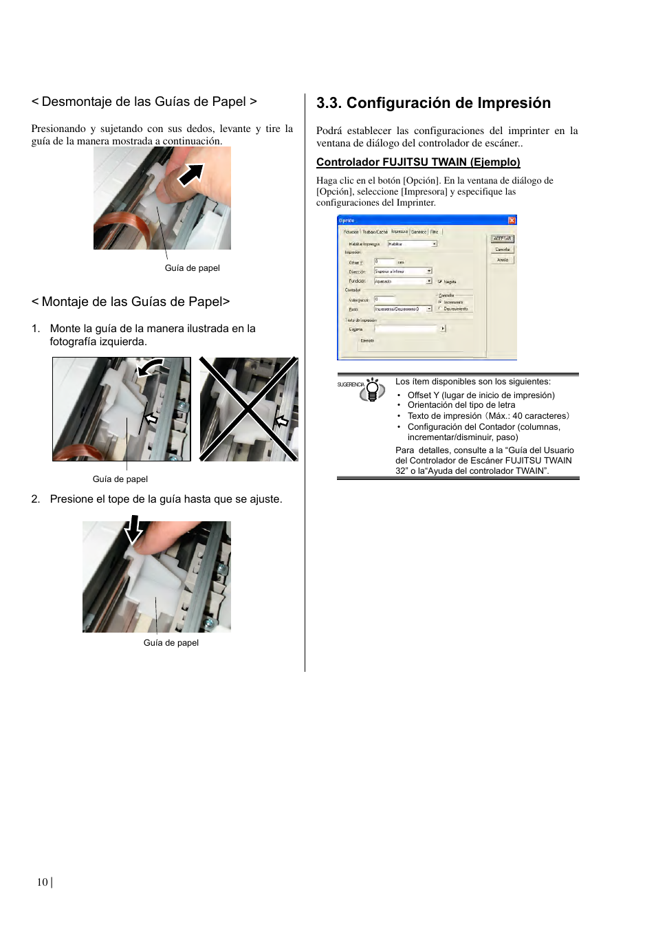 Configuración de impresión, Reemplazo del cartucho de impresión, Desmontaje de las guías de papel | Montaje de las guías de papel | Dell fi-412PR User Manual | Page 94 / 128