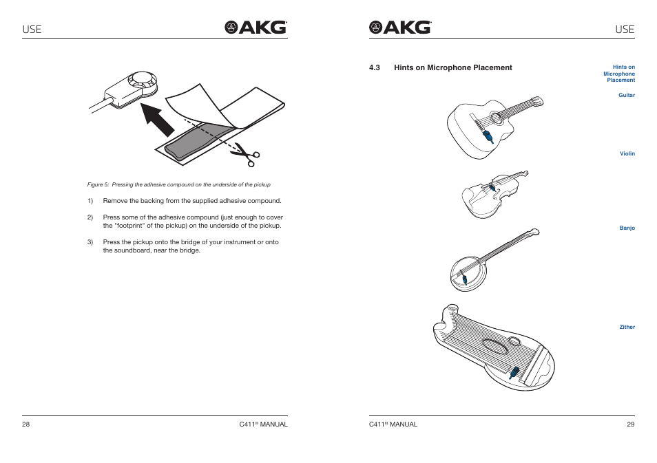 3 hints on microphone placement, Hints on microphone placement | Akg C411 PP Miniature Condenser Pickup Microphone to 3-Pin XLR Male Cable (10', Matte Black) User Manual | Page 15 / 33